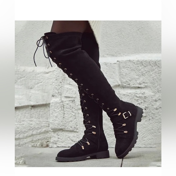 PHYLLIDA JUST FAB WOMEN BLACK LACE UP OVER KNEE HIGH BOOTS IN SIZE 9.5 - Picture 4 of 9